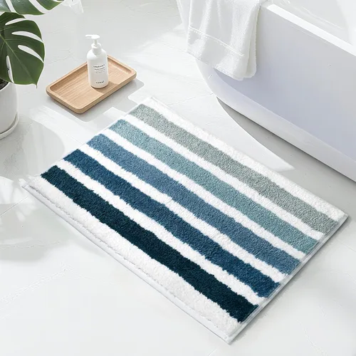 Sunlit Alfombra de baño azul ombré, alfombra de baño náutica para baño, antideslizante, 24 x 17 pulgadas, azul y blanco