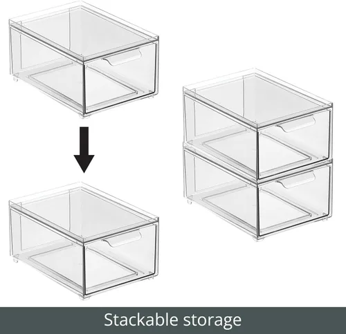 Miniatura 5 de mDesign Caja de almacenamiento apilable con cajón extraíble, cubos de plástico apilables para despensa de cocina y armario, encimera, isla y mesas