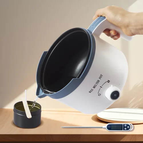 Miniatura 6 de Ksedcon Derretidor de cera para hacer velas con termómetro, kit de olla eléctrica para derretir cera con mechas, juego de ollas dobles para hacer