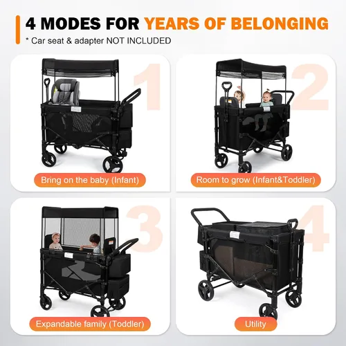 Miniatura 8 de Cochecito para 2 niños, asiento alto y arnés de 5 puntos, carro plegable todo terreno para niños pequeños con toldo, organizador para padres, bolsa
