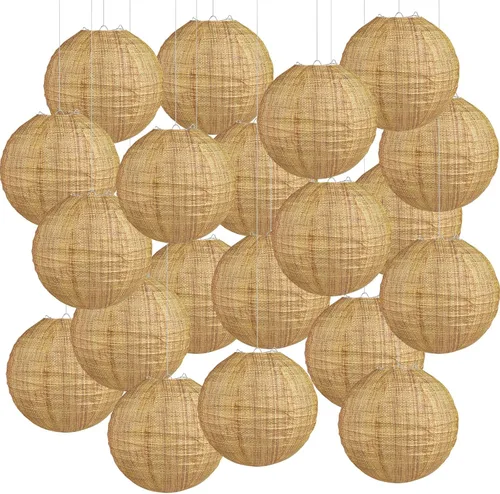 Miniatura 8 de 10 linternas de papel de arpillera de 8 pulgadas, linternas de papel redondas chinas colgantes de arpillera, faroles de papel de impresión