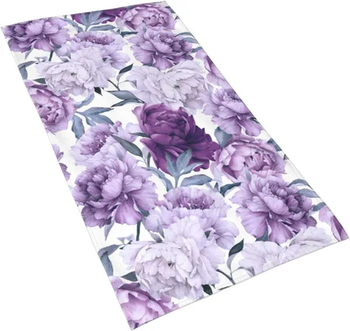 Miniatura 2 de VARUN Toallas largas de mano con flores moradas con hojas verdes, toalla ultra suave, sin costuras, patrón floral, pintura artística, toallas