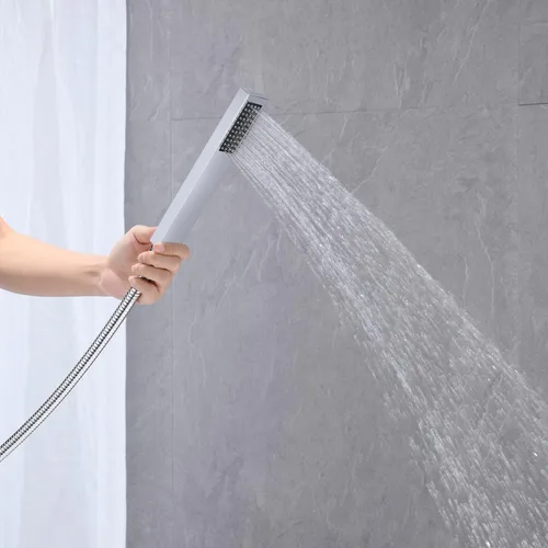 Miniatura 6 de Wowkk Llenador de bañera independiente, grifo de bañera cascada, cromo, montaje en piso, latón, manija única, grifos de baño con ducha de mano