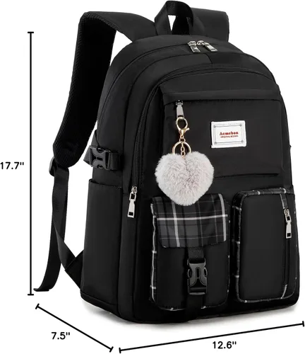 Miniatura 10 de Acmebon Conjunto de mochila para portátil de moda espaciosa para niña, conjunto casual de mochila para mujer, color negro