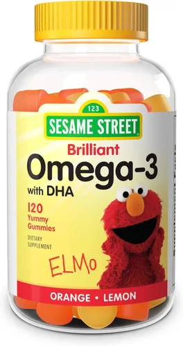 Sesame Street Omega 3 gomitas para niños, 50 mg de omega-3 por gomita, suministro para 4 meses, sin regusto a pescado, suplemento sin mariscos,