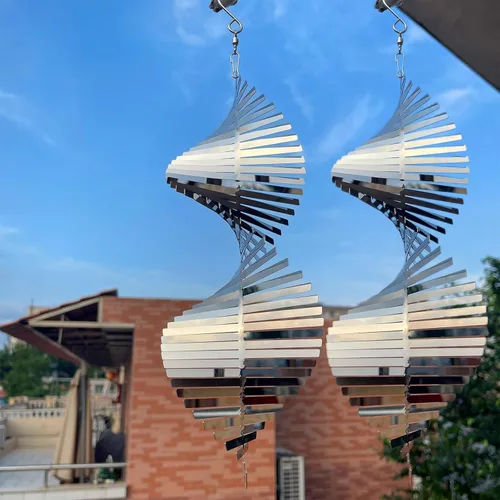 Miniatura 8 de Molinillo de viento para jardín, decoración de interiores y exteriores, decoración colgante de metal 3D, forma de gotas de agua, esculturas de Gotas