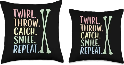 Miniatura 3 de Majorette Gymnastic Dancing Baton Twirl Catch. Smile. Repeat. Baton - Almohada giratoria, 16 x 16 pulgadas, multicolor