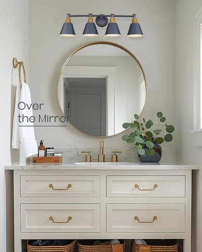 Miniatura 5 de FEMILA Lámparas de baño de 4 luces, lámparas de tocador modernas de estilo rústico con acabado de pantalla de metal martillado, azul oscuro, Azul