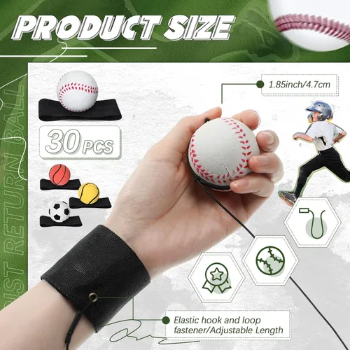 Miniatura 2 de Jerify - 30 unidades de pelota de retorno de muñeca en una cuerda, deportes de béisbol, regalos de fiesta de fútbol, baloncesto, muñeca de retorno