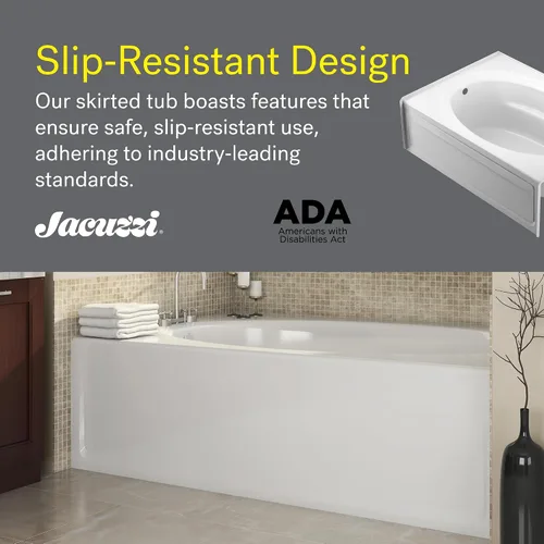 Miniatura 3 de JACUZZI SIGNATURE - Bañera de acrílico con faldón, antideslizante, colocación de drenaje derecha, 60 pulgadas de largo x 42 pulgadas de ancho, Blanco