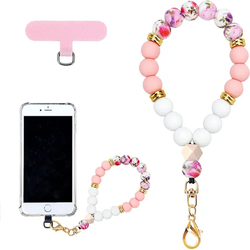Miniatura 14 de VICHUNHO Correa de muñeca de silicona con cuentas de mármol para teléfono, cordón para celular con pestaña de sujeción, pulsera elástica de muñeca