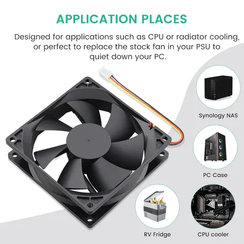 Miniatura 6 de Wathai Ventilador de refrigeración sin escobillas de 12 V, 3.622 in, 3.622 x 0.984 in, 3 pines, alto rendimiento para carcasa de computadora