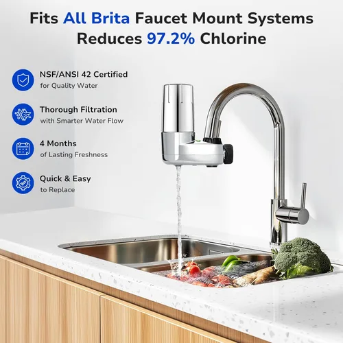 Miniatura 2 de Fil-Fresh Paquete de 3 filtros de agua de repuesto para sistema de filtración de grifos Brita®, certificado NSF para reducir el cloro, sin BPA, dura