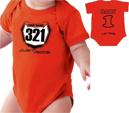 Miniatura 2 de JUST RIDE Motocross Baby Numero Plate One Piece Creeper Personalizado