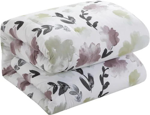 Miniatura 4 de Chic Home Everly Green - Juego de funda de edredón de 3 piezas reversible con estampado floral de acuarela con cierre de cremallera, fundas