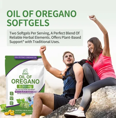 Miniatura 7 de Cápsulas blandas de aceite de orégano con aceite de semilla negra, cápsulas de aceite de orégano de alta potencia de 6000 mg para apoyo