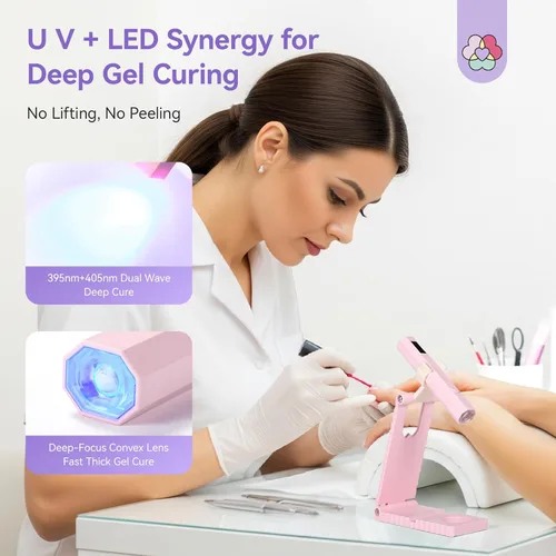 Miniatura 3 de SAVILAND Essentials Lámpara de uñas LED manos libres: luz UV rosa de secado rápido con soporte plegable LCD visible Temporizador de 20/60s lámpara