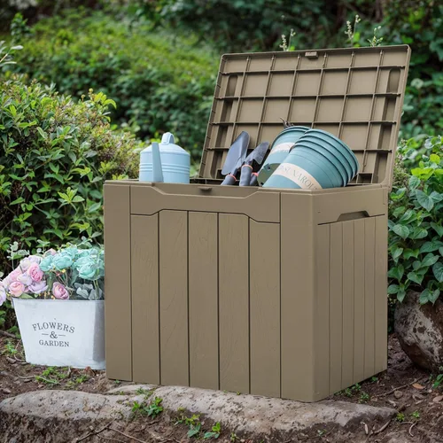 Miniatura 4 de GUNJI Caja pequeña de 30 galones para exteriores, impermeable, de resina, contenedor de almacenamiento con cerradura, caja de entrega de paquete