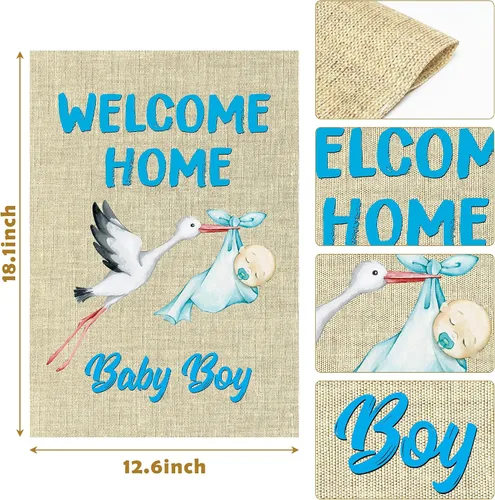 Miniatura 2 de WATINC Bandera de jardín de bienvenida a casa de bebé niño de arpillera para baby shower niño, entrega especial, bandera de casa de doble cara