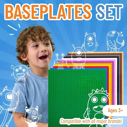 Miniatura 7 de Strictly Briks Placas base apilables – Paquete de 12 pernos de 10 x 10 pulgadas, 32 x 32 pulgadas, compatibles con Lego para construir escenas