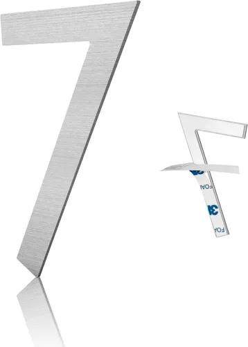 Números de casa modernos de 3 pulgadas, número de buzón de correo plateado cepillado, material de acero inoxidable, números de puerta autoadhesivos 7