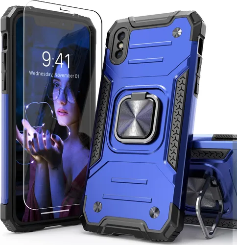 Miniatura 12 de Funda protectora ligera para iPhone Xs con protector de pantalla, absorción de golpes, resistente a prueba de caídas con soporte para automóvil