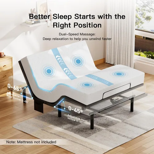 Miniatura 5 de Pipishell - Somier ajustable individual XL con masaje, base de cama eléctrica con inclinación de la cabecera y las patas, puertos USB-A y USB-C