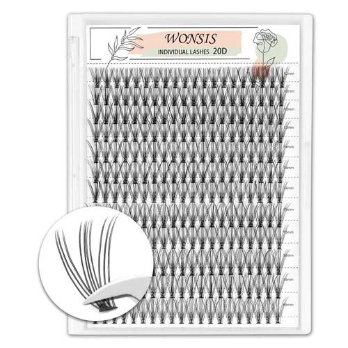 Extensiones de pestañas postizas de 20D, pestañas individuales, 240 piezas, extensiones de pestañas individuales de 20D, volumen suave y ligero