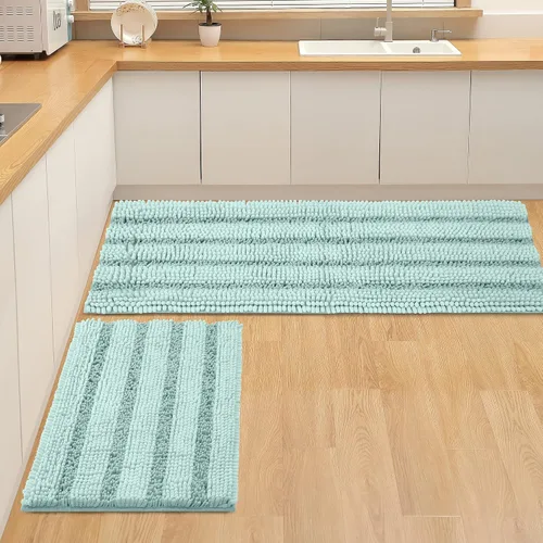 Miniatura 11 de FLOLEOPA Juego de 2 tapetes de baño de felpilla gruesa y peluda, antideslizantes, parte inferior de goma termofusible para baño, alfombras de baño