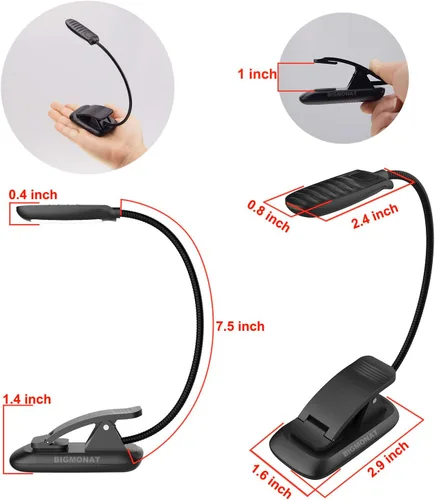 Miniatura 7 de BIGMONAT Luz LED de lectura de libros, luz nocturna de libro ámbar recargable, cuello flexible portátil, USB, brillo ajustable, reduce la fatiga 1