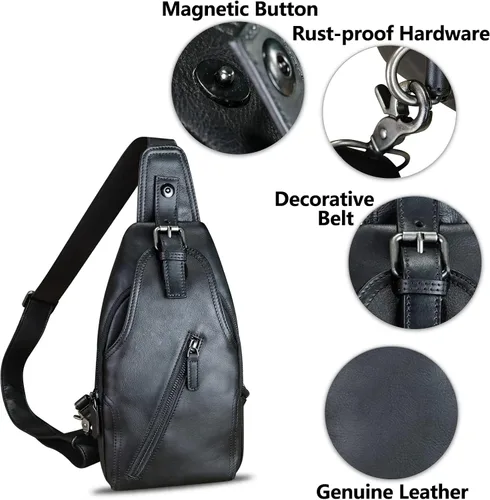 Miniatura 13 de Bolso bandolera de cuero genuino para mujeres y hombres, estilo vintage, de cuero real, a la moda, bandolera, Marrón