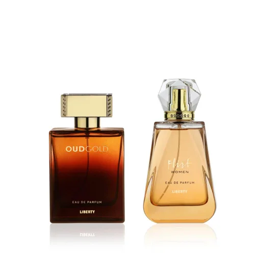 Liberty Set de regalo de perfume de lujo – Flirt and OudGold para hombres y mujeres (3.4 fl oz/3.4 onzas cada uno), Eau De Parfum (EDP) Spray,