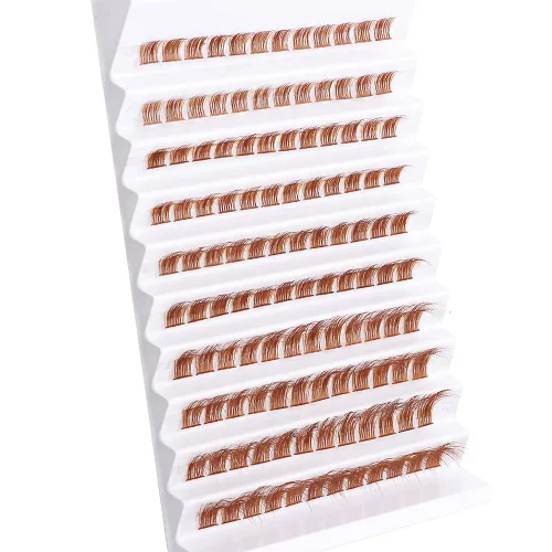 Miniatura 5 de Extensiones de pestañas postizas en racimo de color marrón, 140 unidades, aspecto natural, rizo D, pestañas de ojo de gato, extensiones de pestañas