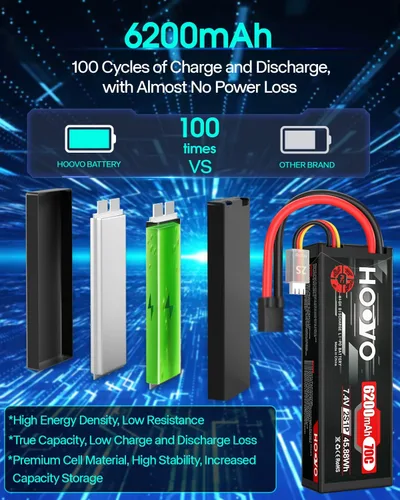 Miniatura 4 de HOOVO 7.4V 70C 6200mAh 2S Lipo Batería Estuche rígido con Tracxas Plug para RC Car RC Helicóptero RC Camión RC Truggy Avión Quadcopter UAV Drone FPV