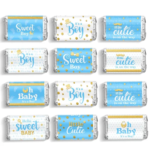 Clabby Envolturas de Dulces para Baby Shower, Envolturas de Miniaturas de Barras de Dulce Mini, Calcomanías de Etiquetas de Barras de Chocolate para