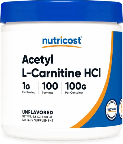 Nutricost Acetil L-carnitina HCI (ALCAR) 3.53 oz por envase - 0.04 oz por porción - Sin OMG, sin gluten, sin sabor