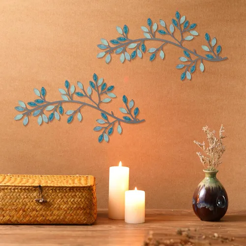 Miniatura 3 de Hotop 2 Piezas Decoración de Pared de Metal con Hojas de Árbol, Arte de Pared de Rama de Olivo con Vid, Esculturas de Hierro Forjado con Volutas