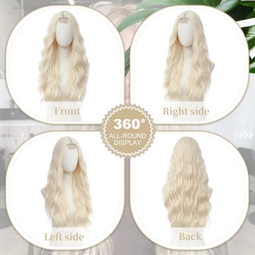 Miniatura 3 de Peluca larga rubia 613 para cosplay, peluca sintética de 28 pulgadas, parte media, regalos realistas, pelucas de fiesta para mujeres, uso diario
