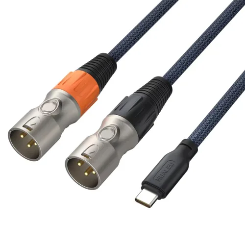 Cable de audio USB C a doble XLR macho - 3.3 pies, estéreo de 32 bits/384 Khz, compatible con teléfonos móviles, altavoces activos y amplificadores