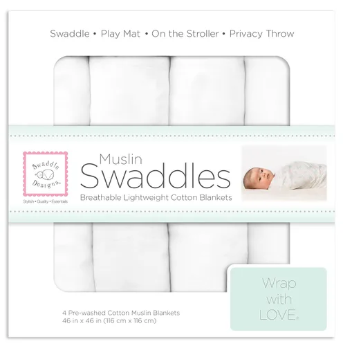 Miniatura 28 de SwaddleDesigns Juego de 4 mantas de muselina de algodón para bebé, niño y niña, mantas neutras para recién nacido, registro de bebé y regalo, 46 x
