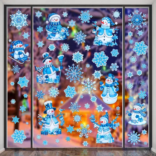 Miniatura 2 de Calcomanías de ventana de Navidad para vidrio, pegatinas de muñeco de nieve para ventana, polvo de brillo, etiquetas adhesivas estáticas de brillo