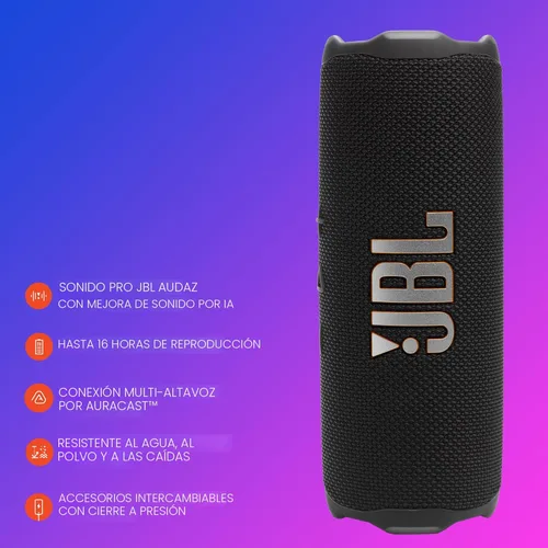 Miniatura 9 de JBL Flip 7 - Bocina portátil resistente al agua y a caídas, sonido JBL Pro potente con refuerzo de sonido AI, 16 horas de tiempo de reproducción