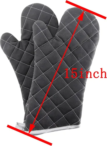 Miniatura 2 de Manoplas para horno ignífugas resistentes al calor hasta 425 °F 15 pulgadas, color negro, paquete de 2