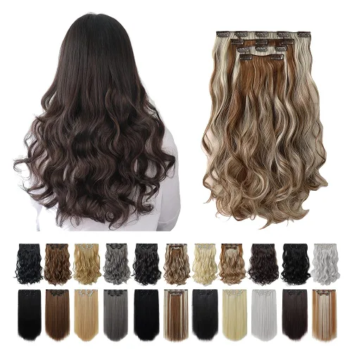 Miniatura 37 de SYXLCYGG Extensiones de cabello negro lacio, 4 piezas, extensiones de cabello con clip de 22 pulgadas, 5.5 onzas, pieza de cabello sintético