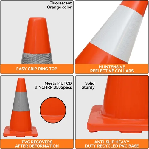 Miniatura 4 de Juego de 6 conos de seguridad de tráfico de PVC de 18 pulgadas con collar reflectante (6 conos)