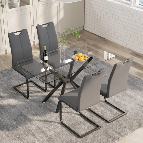 Miniatura 19 de Mesa de comedor de 5 piezas de 47 pulgadas con 4 sillas de piel sintética, juego de mesa de comedor moderno para 4, mesa de cocina rectangular