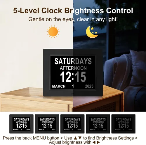 Miniatura 5 de KASTISS Reloj despertador con calendario digital de 8 pulgadas, reloj digital grande fácil de leer, personas con problemas de visión, 12 alarmas