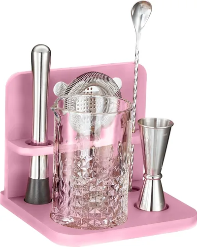 Miniatura 7 de Mixeries Juego de vasos mezcladores de cristal para cóctel con soporte de bambú, 22 onzas, fondo grueso y resistente, diseño duradero y sin costuras