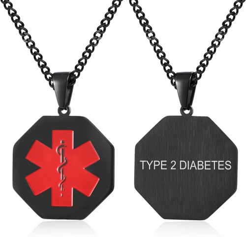 Miniatura 83 de VNOX Collar con colgante personalizado de acero inoxidable con grabado personalizado para identificación de alerta médica de emergencia para hombres