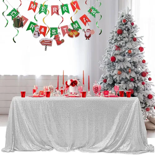 Miniatura 43 de Manteles redondos de lentejuelas negros para fiestas, de 121,9 cm, mantel redondo de purpurina ajustado, pequeño, lindo y dulce, para boda